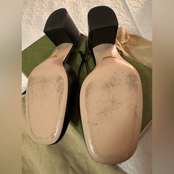 Gucci Black Leather Horsebit Slingback Pumps with Gold Accents - Picture 6 of 8